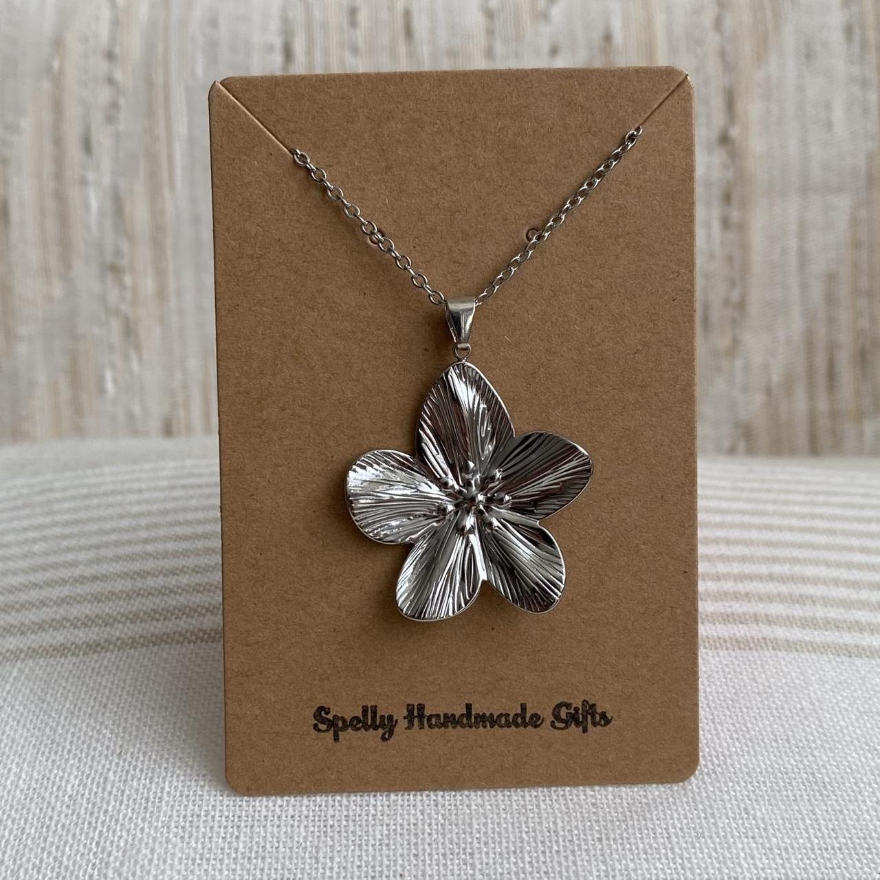 Large Silver Flower Pendant Chain Necklace Also - Image 4