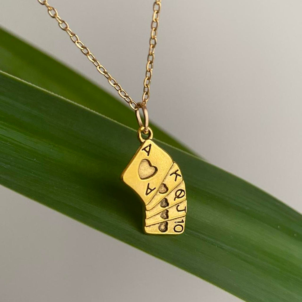 Gold Playing Cards Pendant Chain Necklace Ace