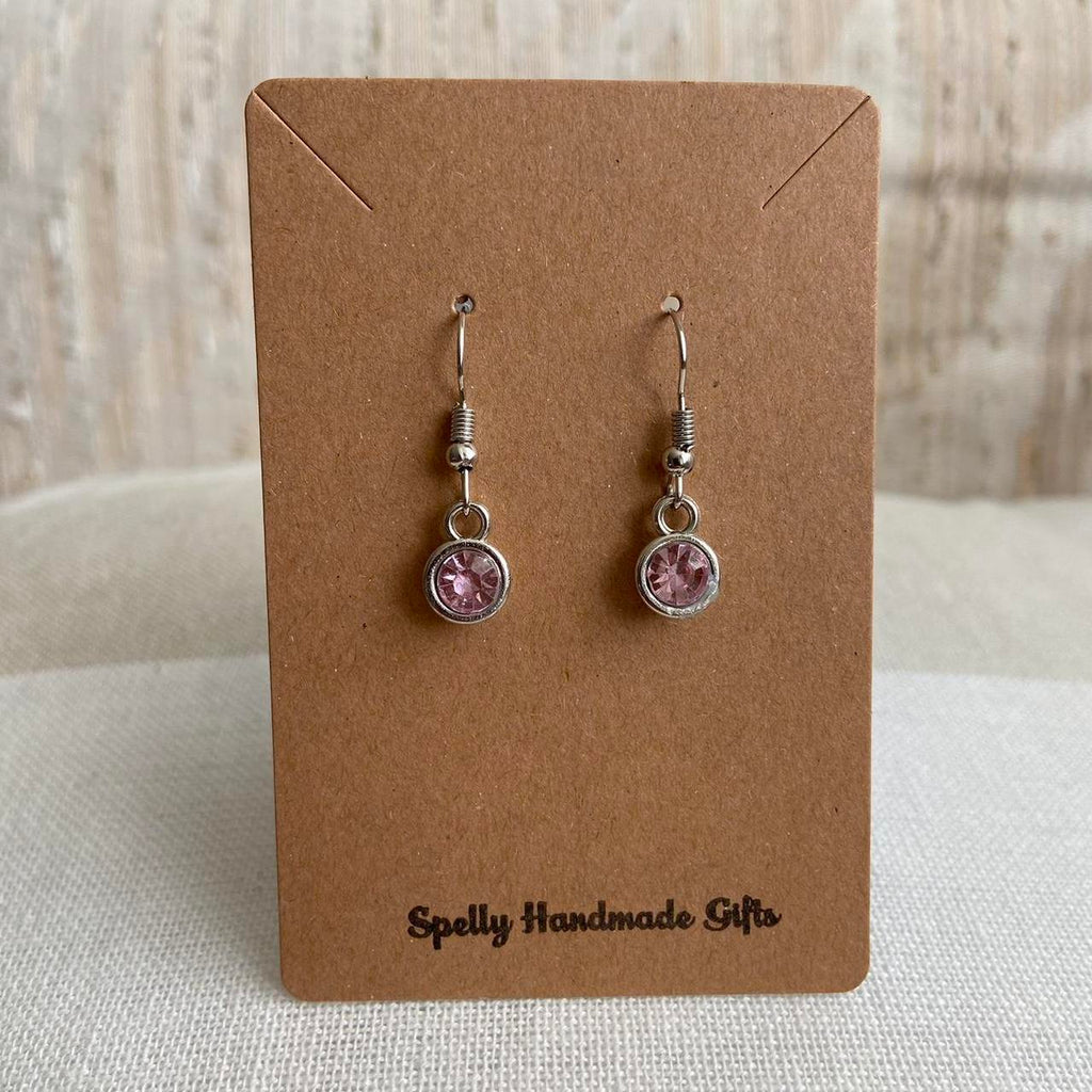 Soft Pink Gem Dangle Earrings Silver Accents - Image 2