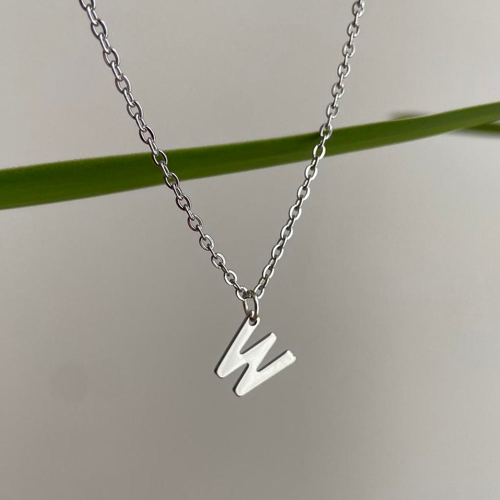 Silver Letter W Initial Pendant Chain Necklace