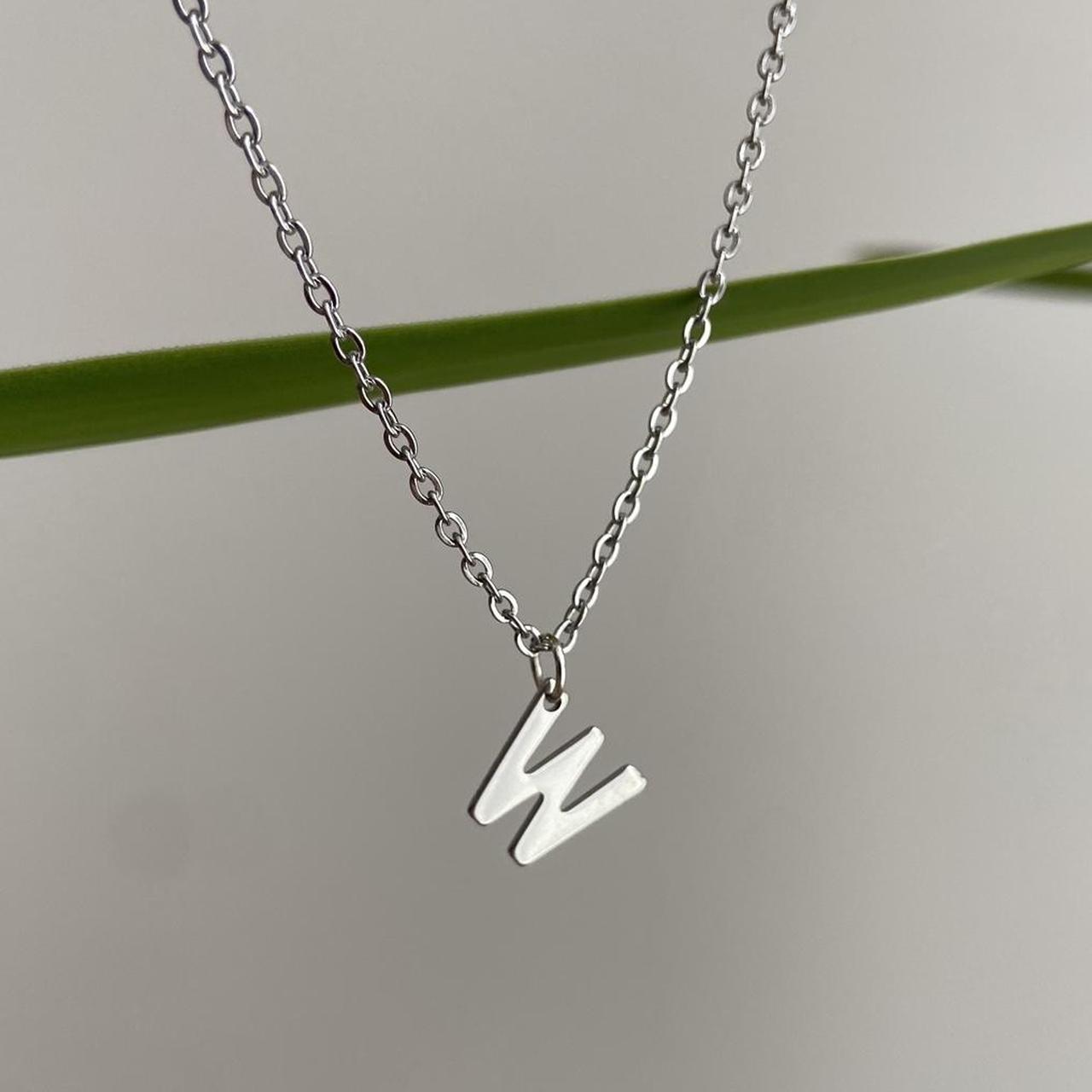 Silver Letter W Initial Pendant Chain Necklace