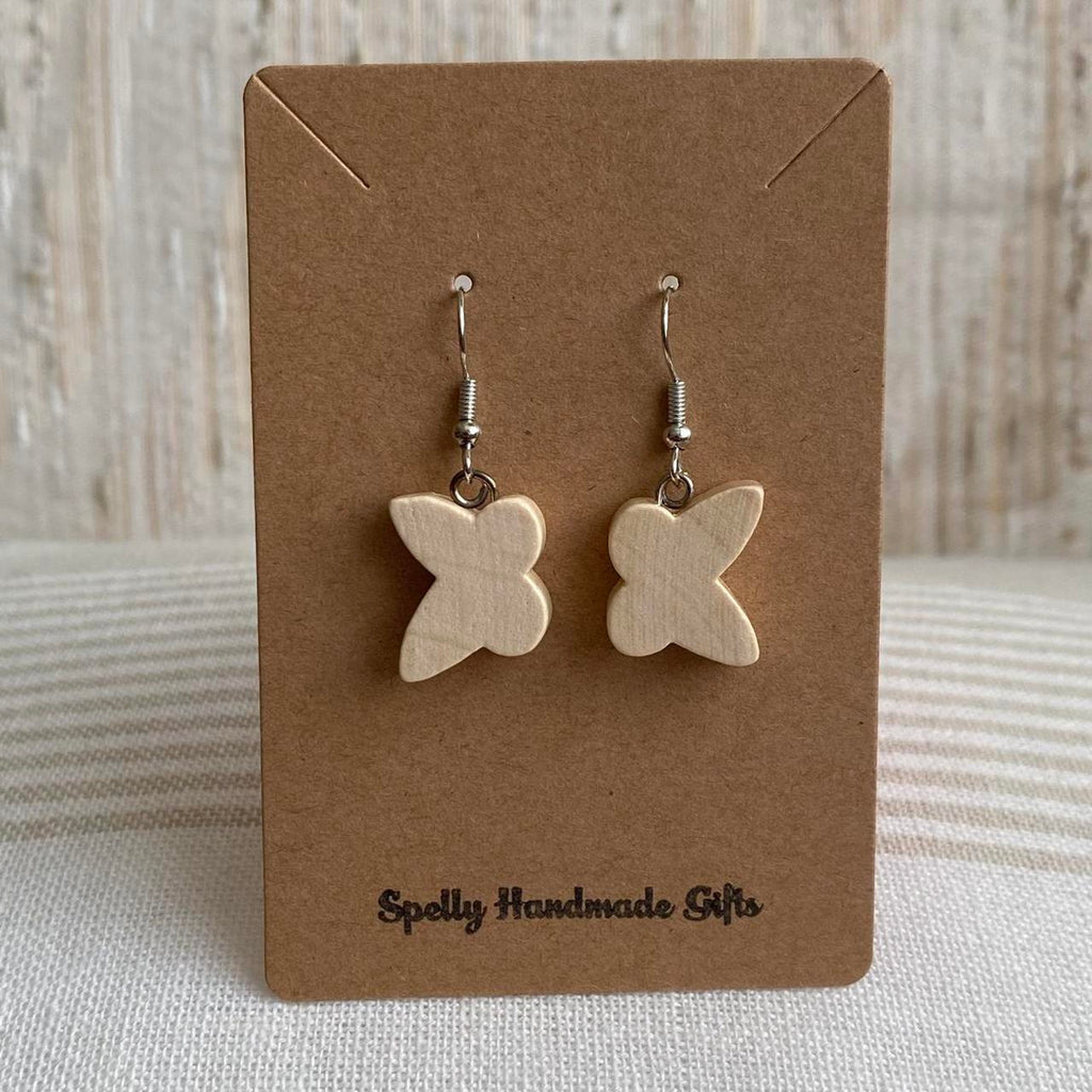 Wooden Butterfly Dangle Earrings With Silver - Image 3