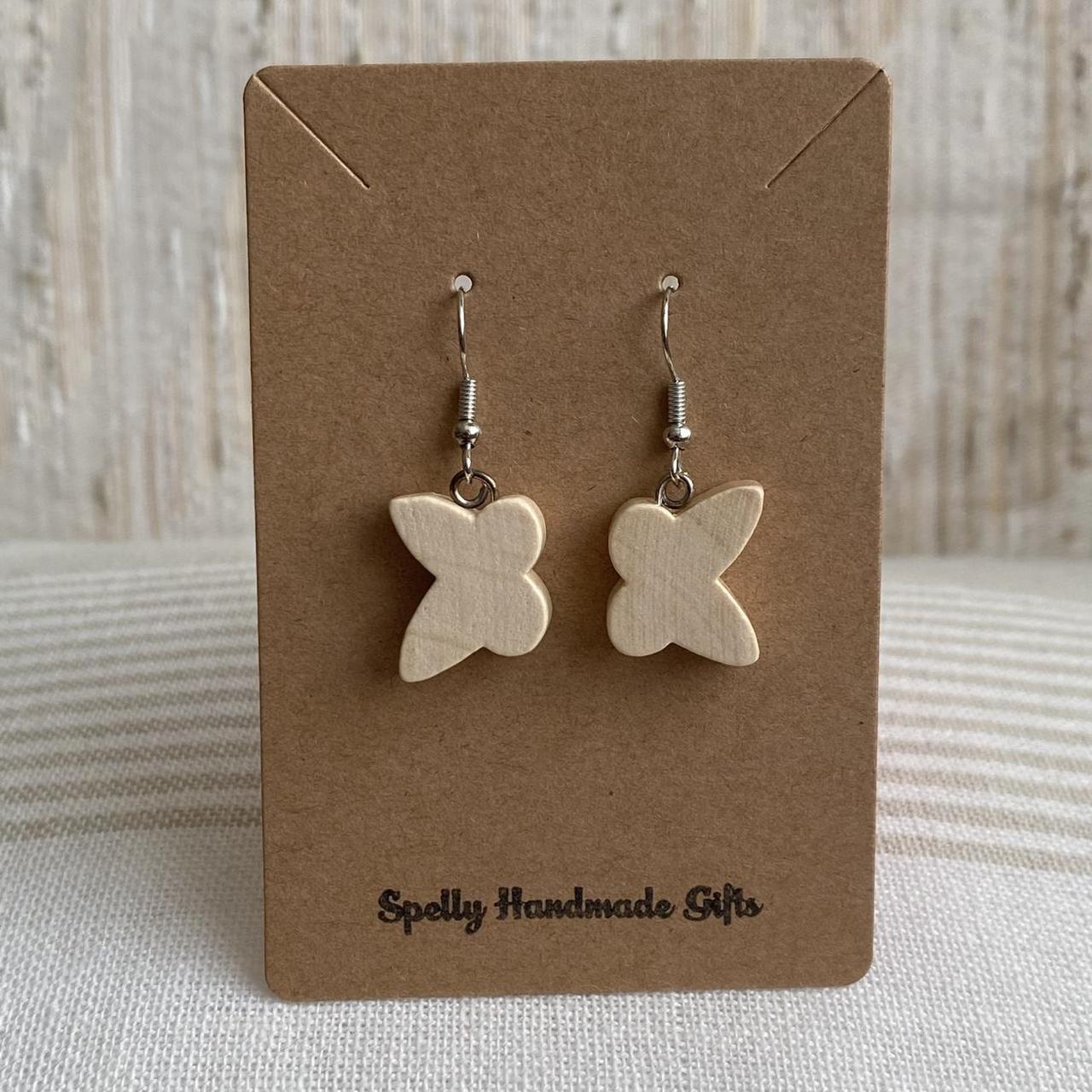 Wooden Butterfly Dangle Earrings With Silver - Image 3