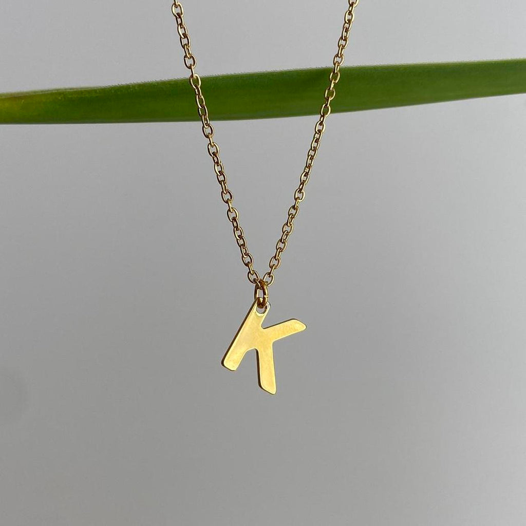 Gold Letter K Initial Pendant Chain Necklace 18
