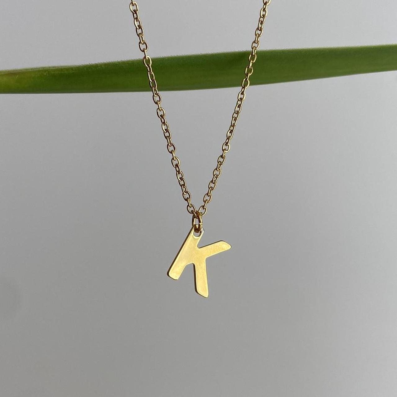 Gold Letter K Initial Pendant Chain Necklace 18
