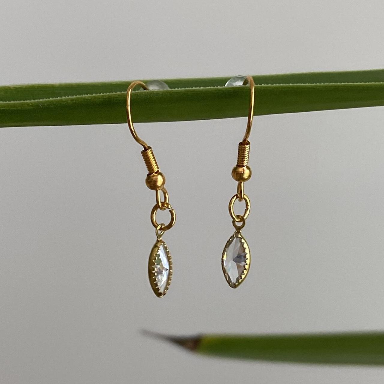 Marquise Diamond Gold Dangle Earrings Hand Made - Image 2