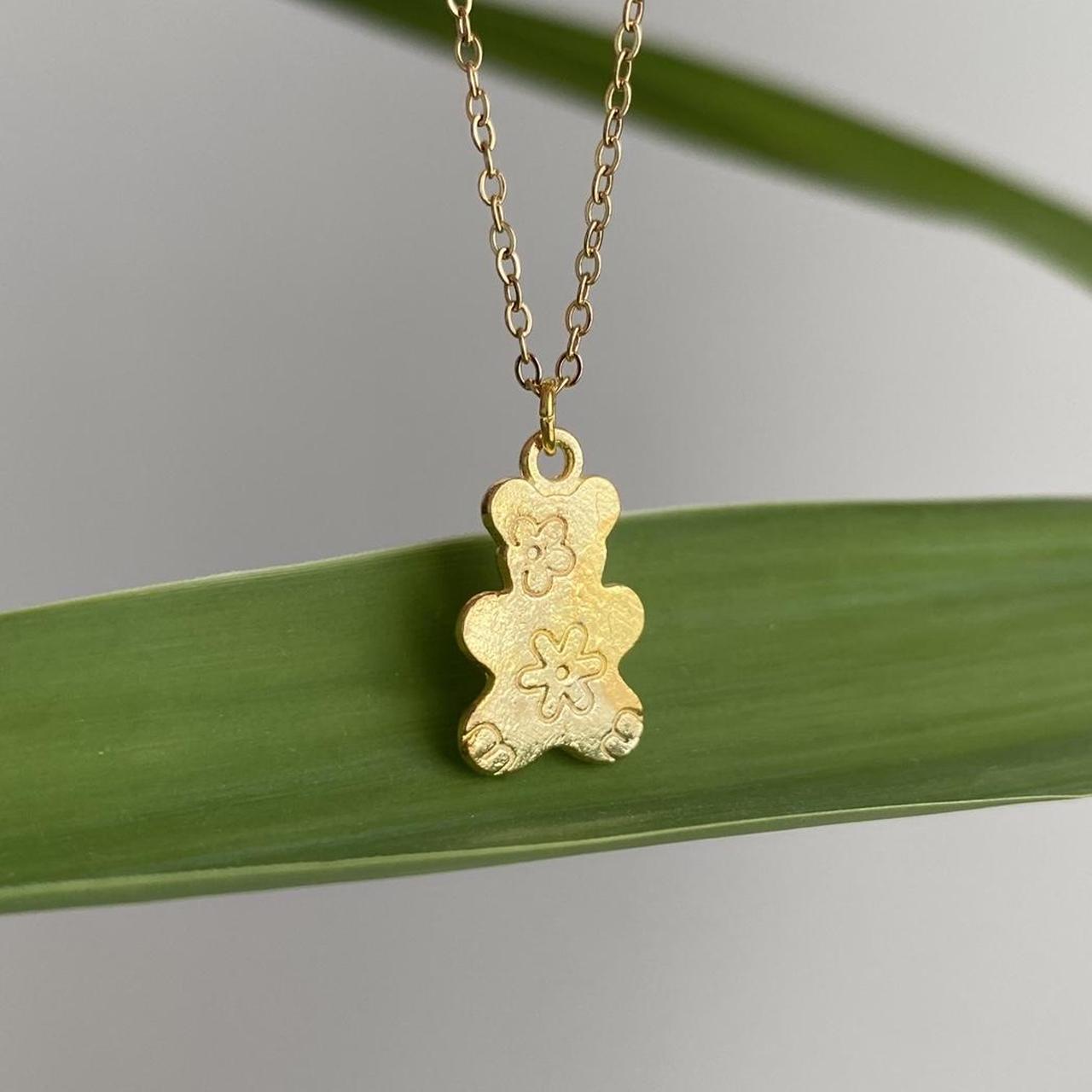 Gold Flower Power Teddy Bear Pendant Chain Necklace