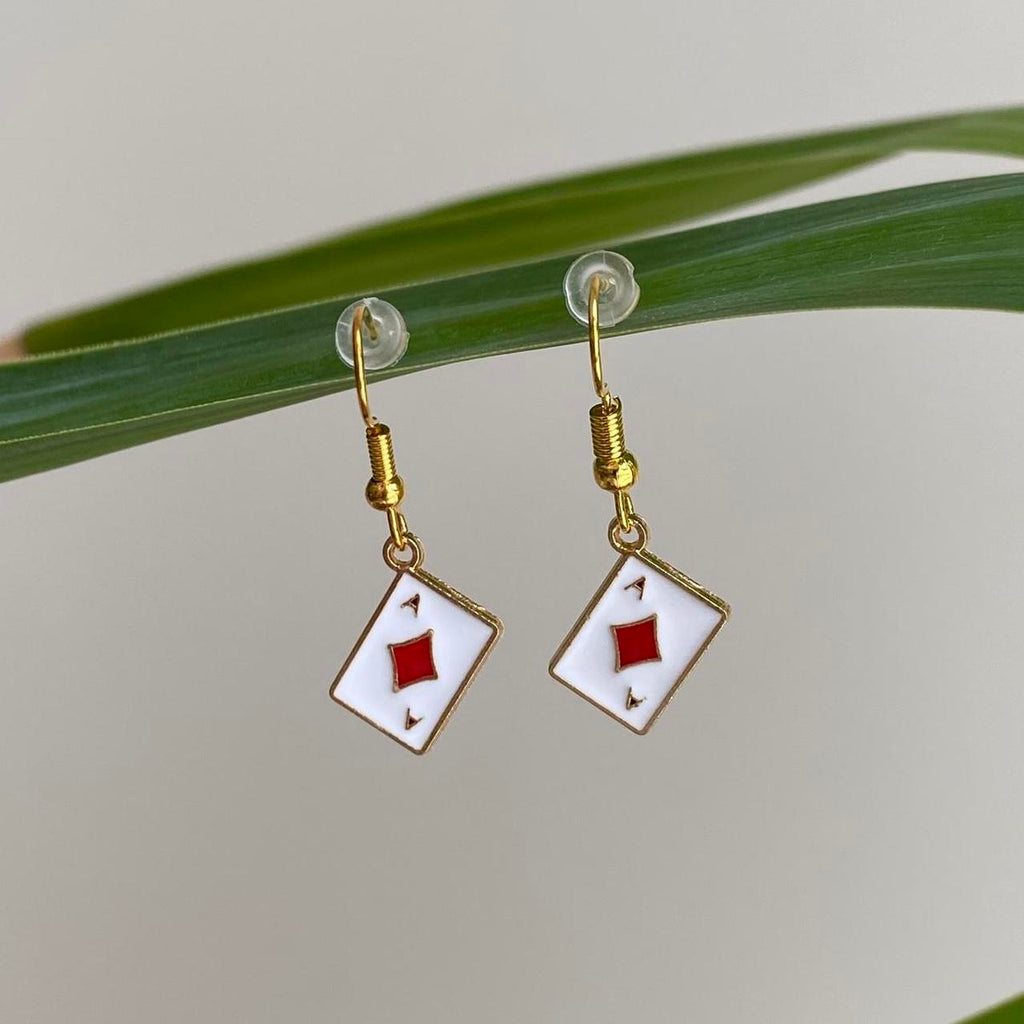 Ace Of Diamonds Poker Card Dangle Earrings With Gold - Image 3