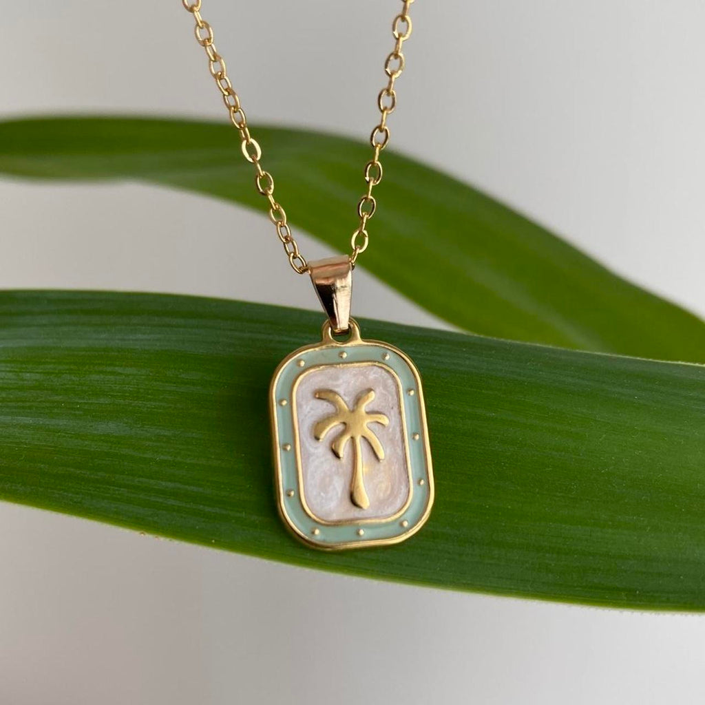 18 Karat Gold Plated Green And White Enamel Tropical - Image 5