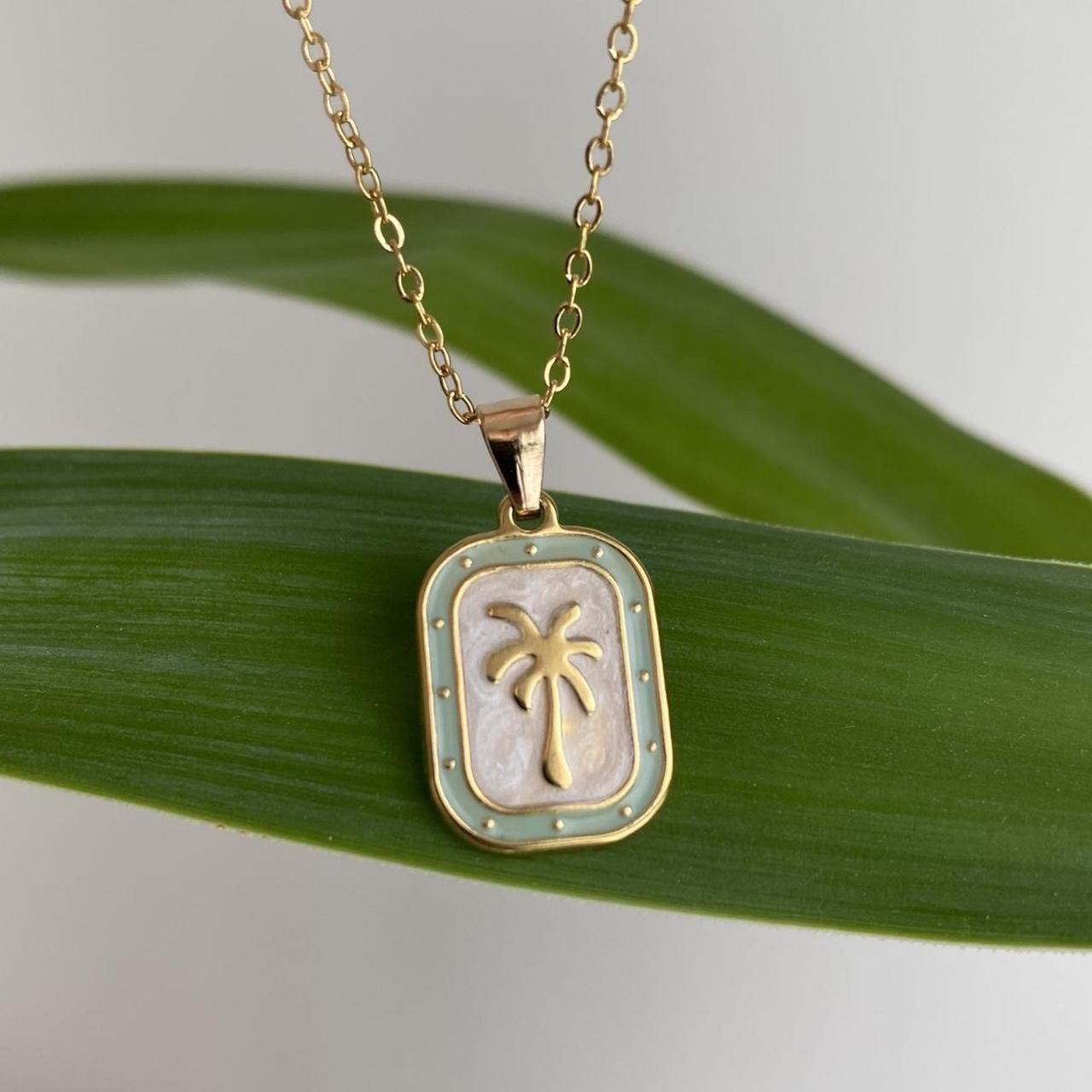 18 Karat Gold Plated Green And White Enamel Tropical - Image 5