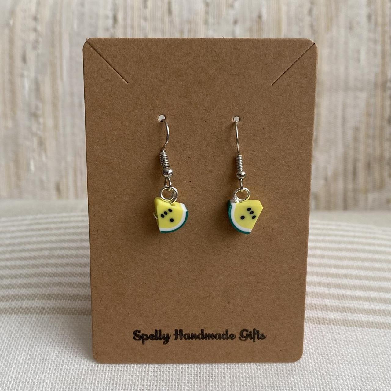 Yellow Watermelon Fruit Polymer Clay Dangle Earrings - Image 3