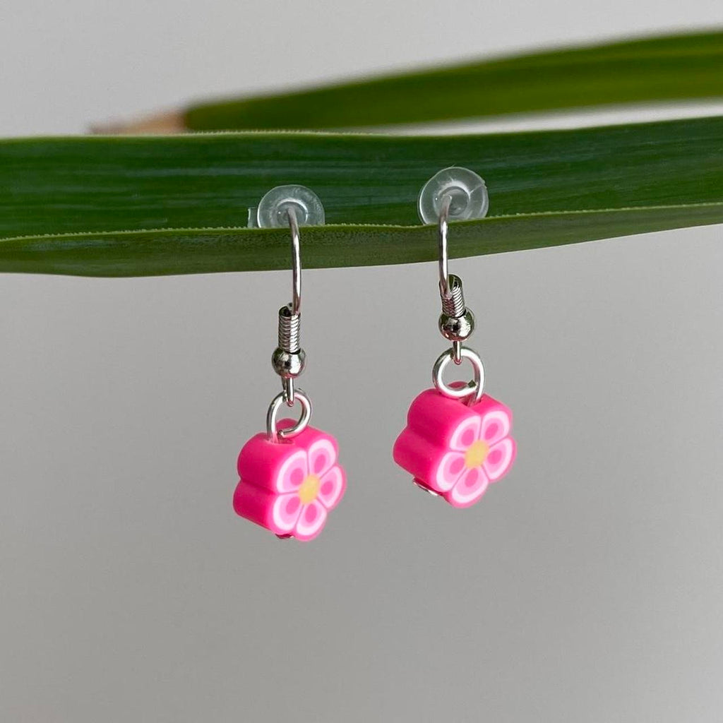 Bright Pink Tropical Flower Polymer Clay Dangle - Image 2