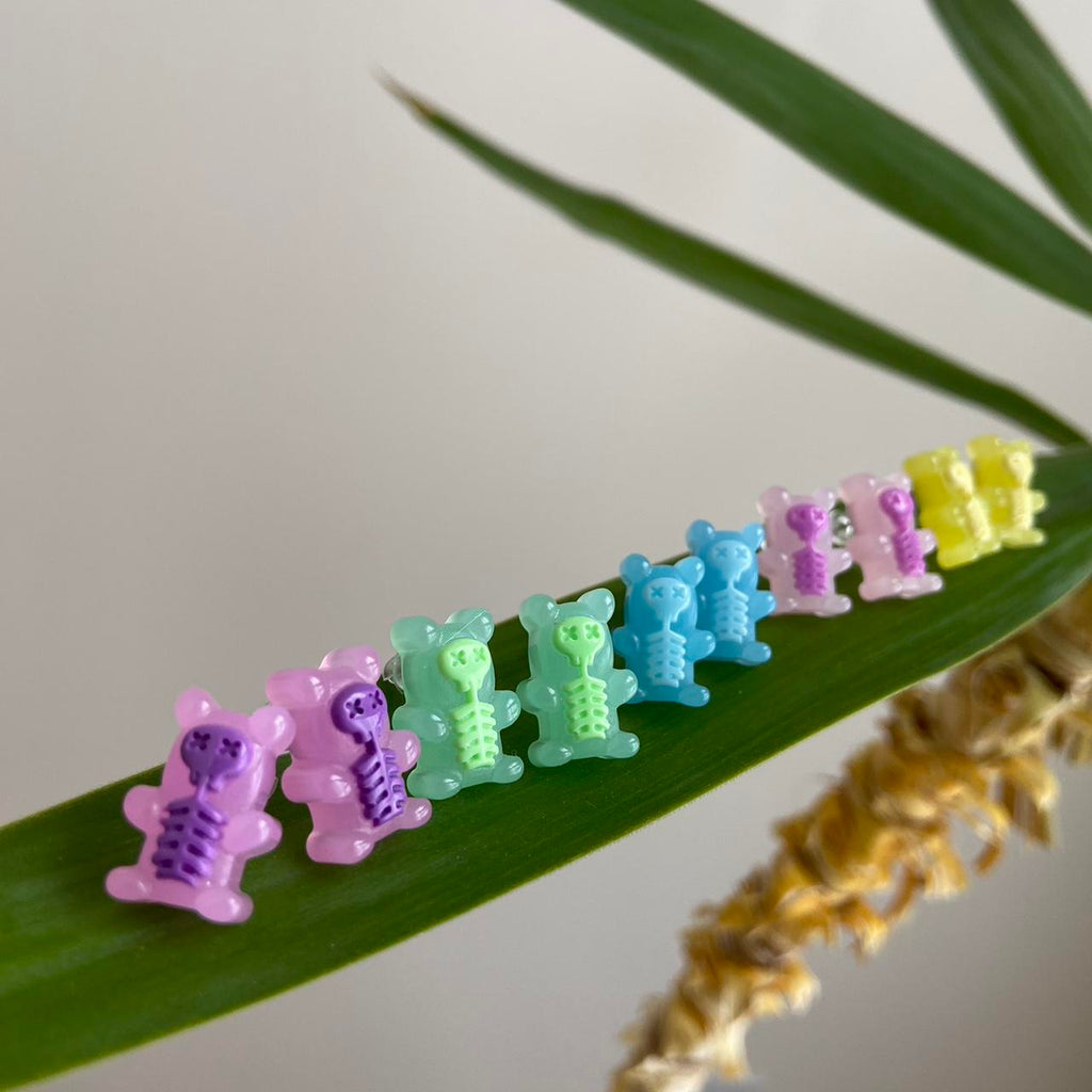 Purple Skeleton Gummy Bear X Ray Stud Earrings - Image 4
