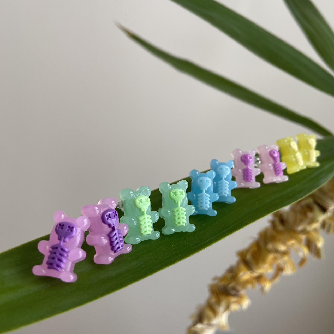 Purple Skeleton Gummy Bear X Ray Stud Earrings - Image 4