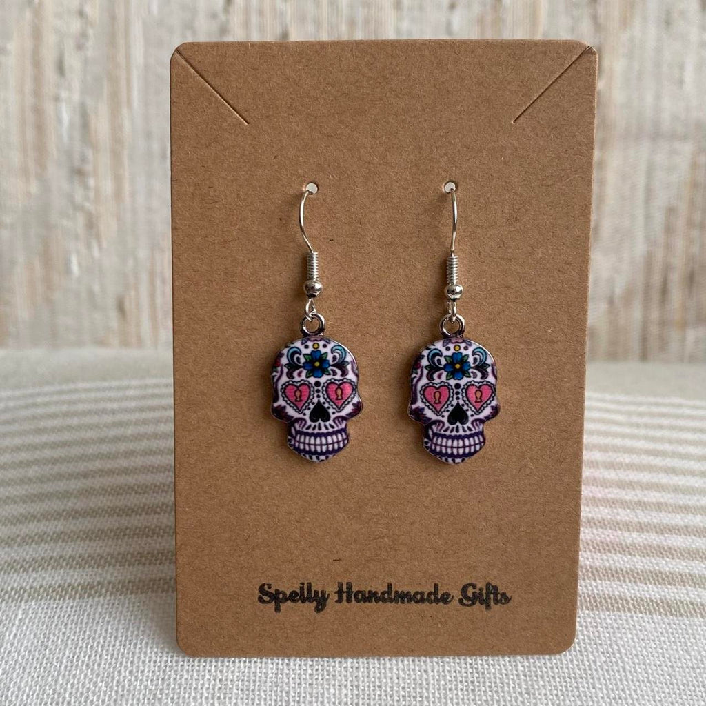 Cinco De Mayo Style Skull Enamel Dangle Earrings - Image 4