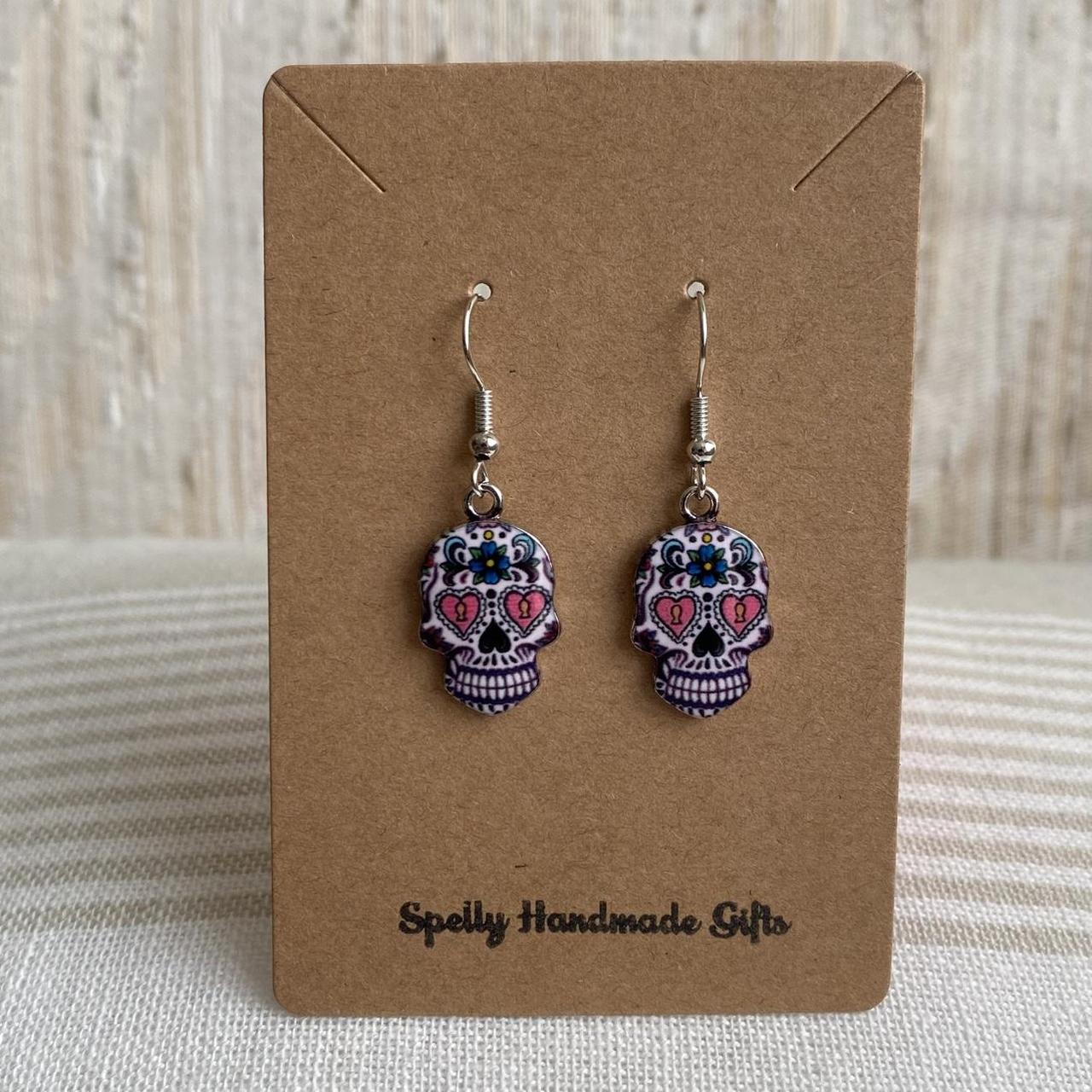Cinco De Mayo Style Skull Enamel Dangle Earrings - Image 4