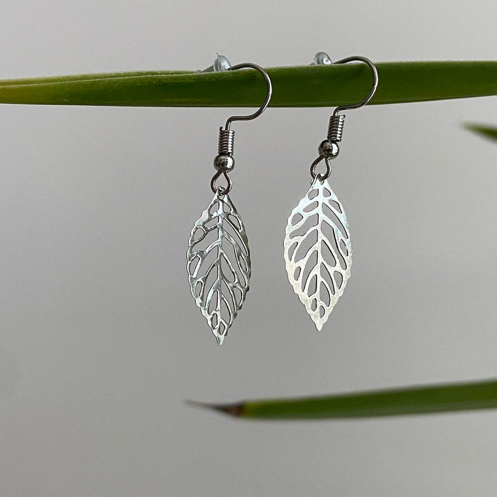 Small Silver Leaf Dangle Earrings 3 Sizes - Image 2