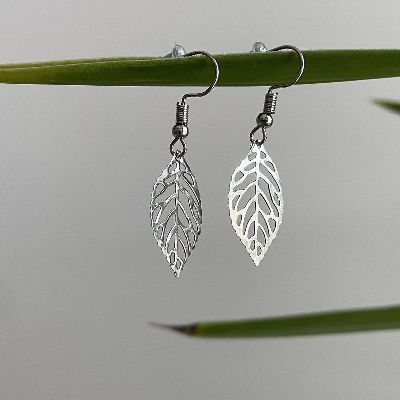 Small Silver Leaf Dangle Earrings 3 Sizes - Image 2