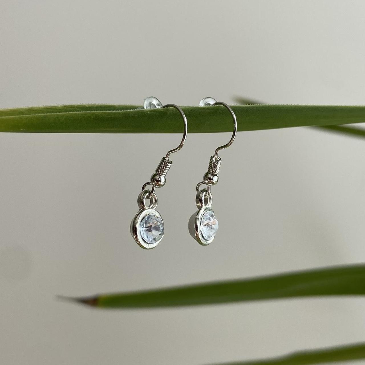 Crystal Clear Gem Dangle Earrings Silver Accents - Image 3
