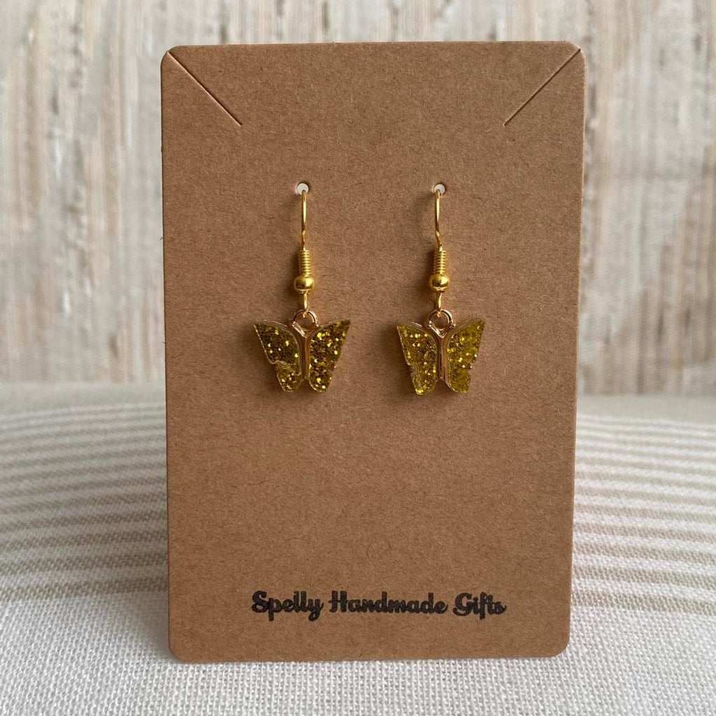 Yellow Sparkle Butterfly Dangle Earrings With Gold - Image 4