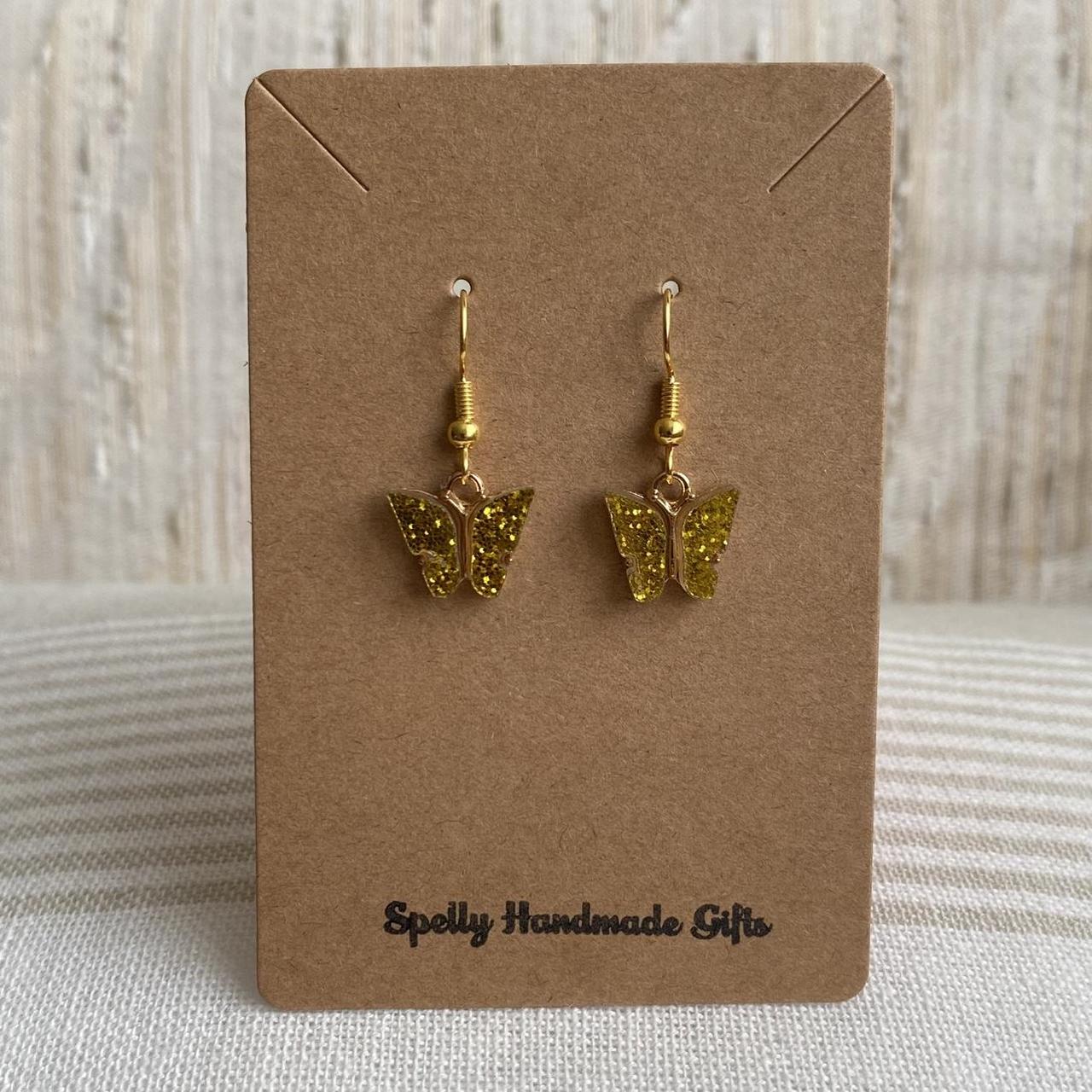 Yellow Sparkle Butterfly Dangle Earrings With Gold - Image 4