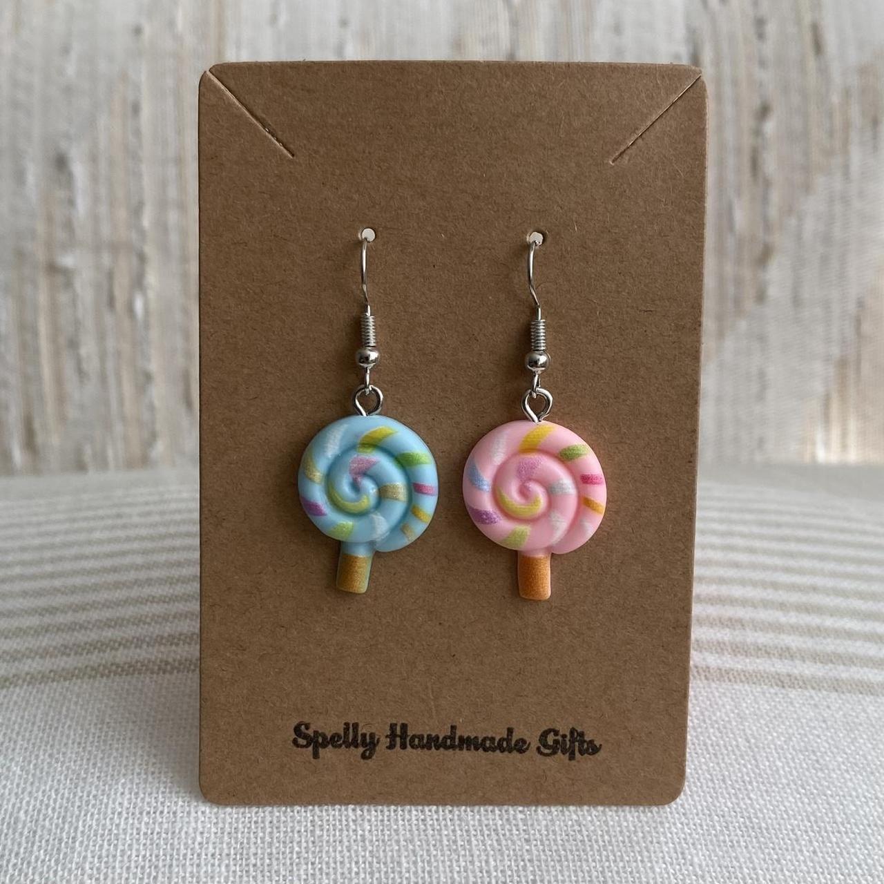 Blue And Pink Swirly Lollipop Dangle Earrings With - Image 2