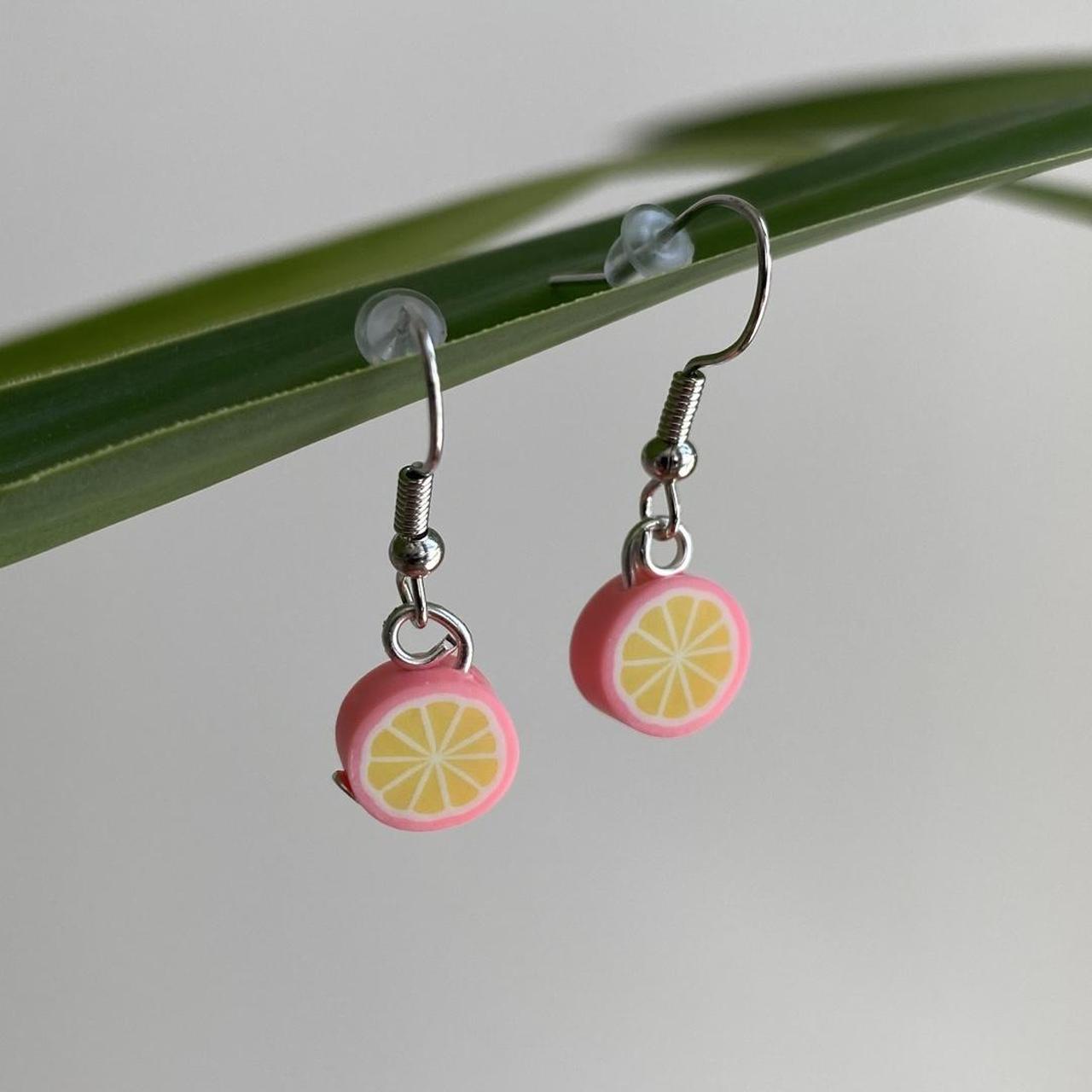 Pink Grapefruit Fruit Polymer Clay Dangle Earrings - Image 2