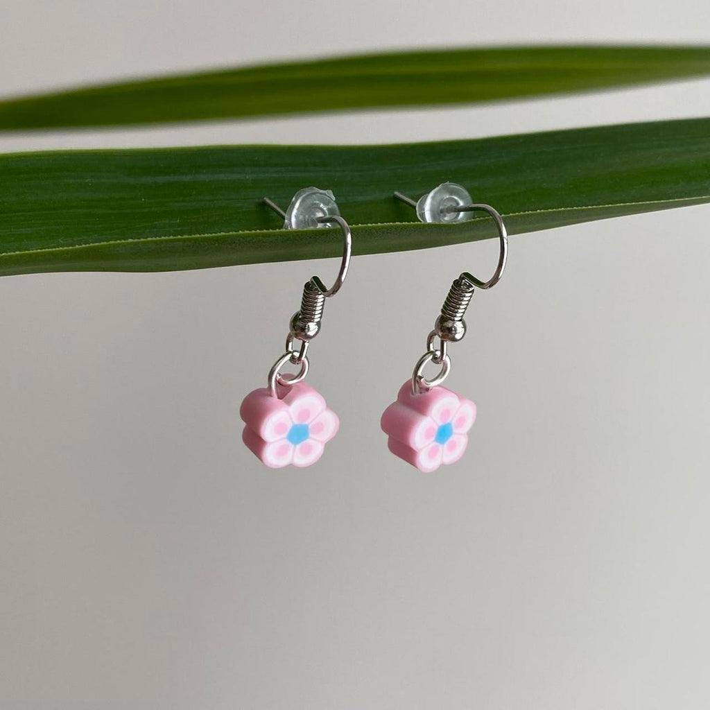 Light Pink Tropical Flower Polymer Clay Dangle - Image 2