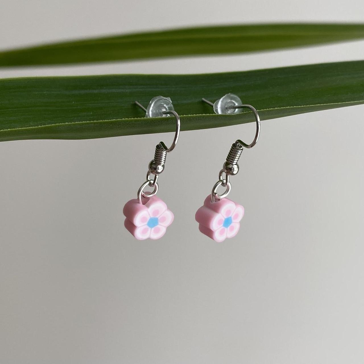 Light Pink Tropical Flower Polymer Clay Dangle - Image 2