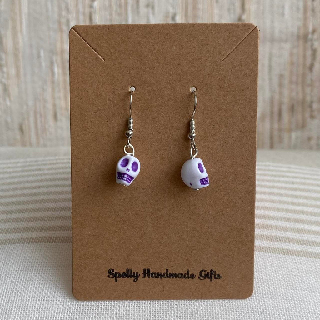 Cinco De Mayo White And Purple Skull Dangle Earrings - Image 3