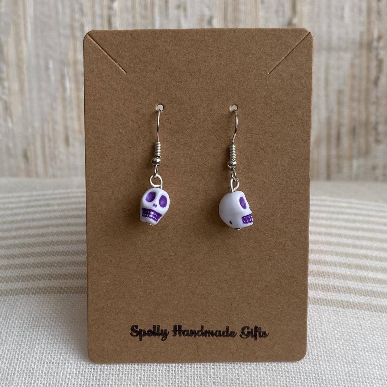 Cinco De Mayo White And Purple Skull Dangle Earrings - Image 3