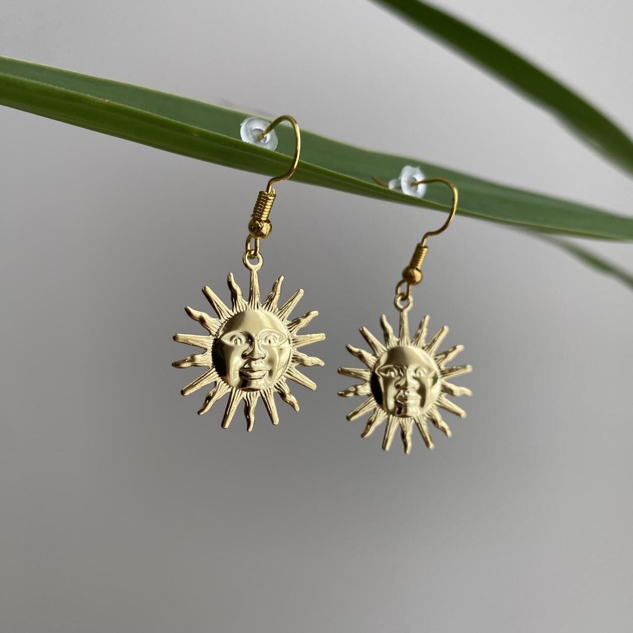 Gold Rising Sun Dangle Stud Earrings Also - Image 4