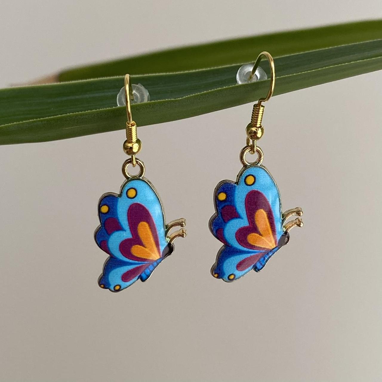 Blue Orange Purple Butterfly Enamel Dangle - Image 3