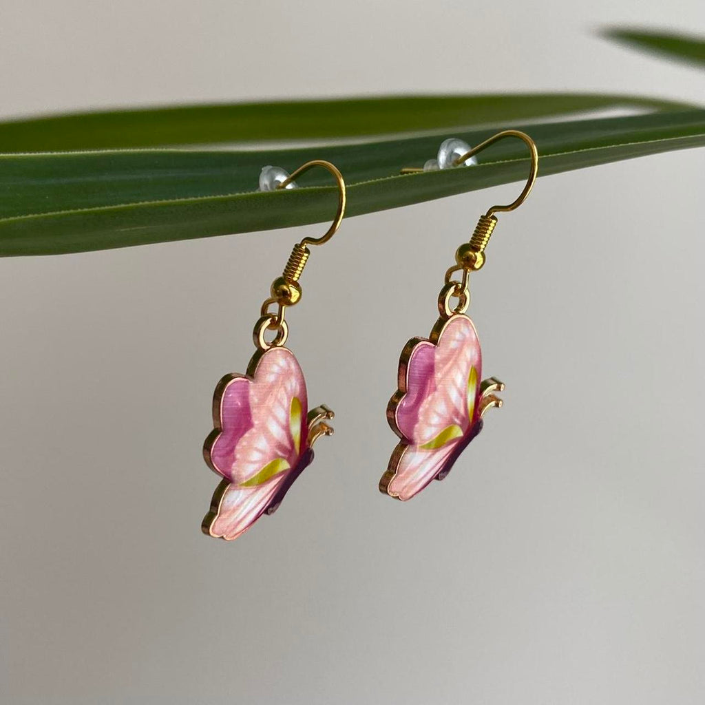 Light Pink Butterfly Enamel Dangle Earrings With - Image 2