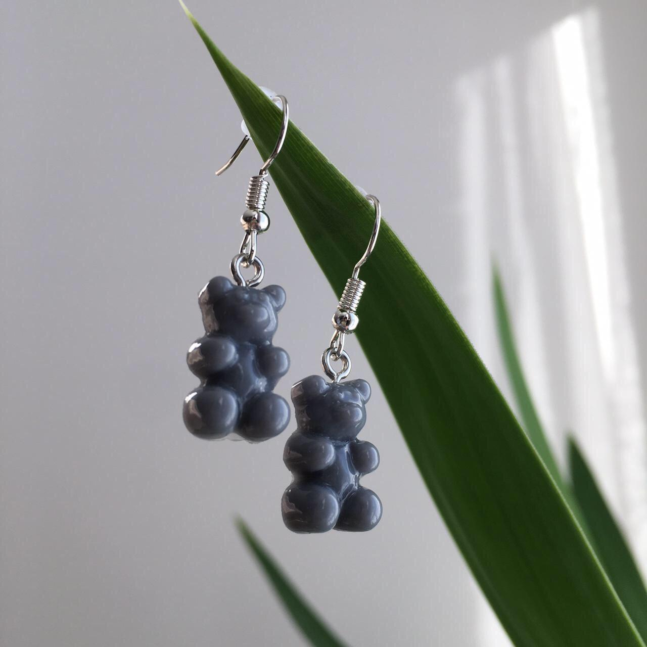 Cute Hand Made Resin Grey Gummy Bear Drop Dangle - Image 4