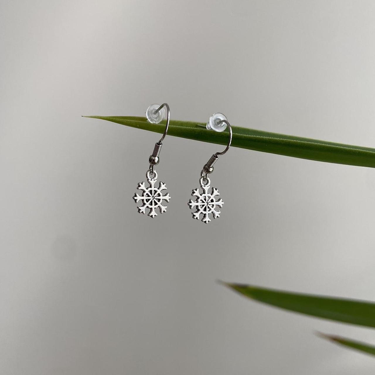 Small Silver Snowflake Dangle Earrings Also - Image 3