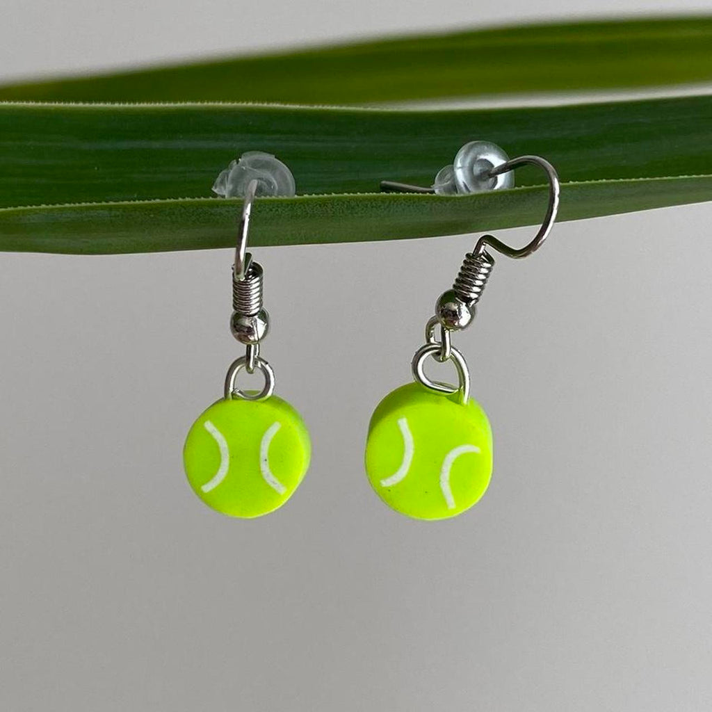 Tennis Ball Polymer Clay Dangle Earrings With Silver