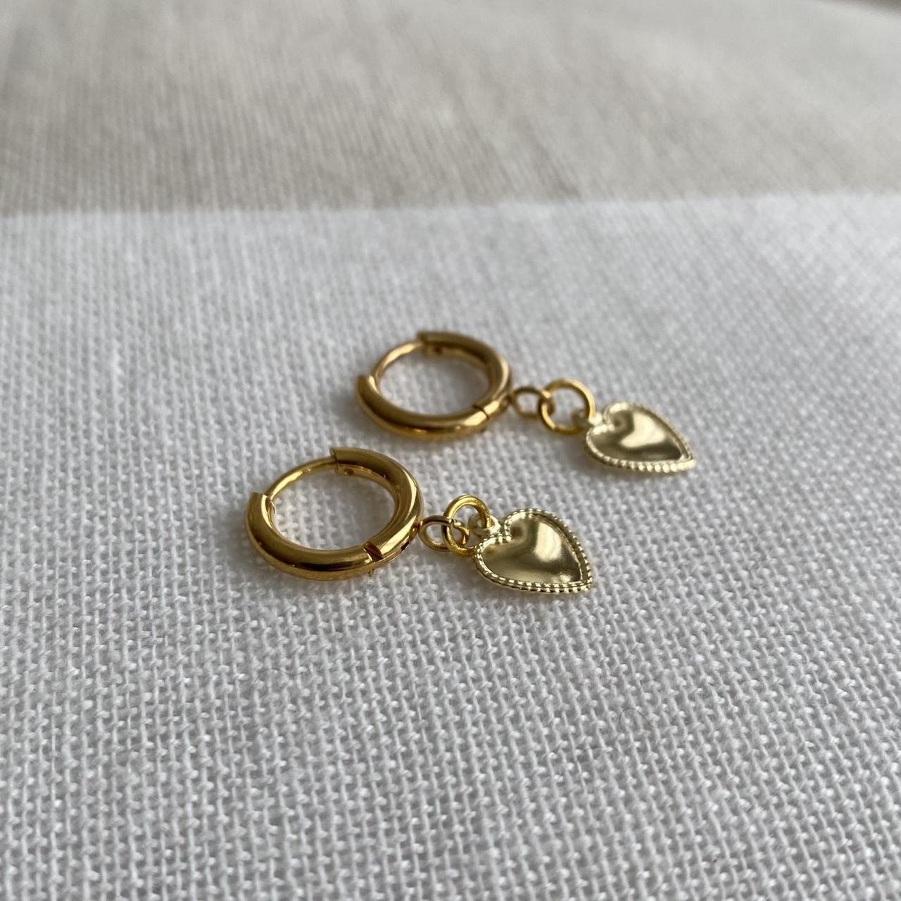 Petite Gold Heart Dangle Hoop Earrings Also - Image 7