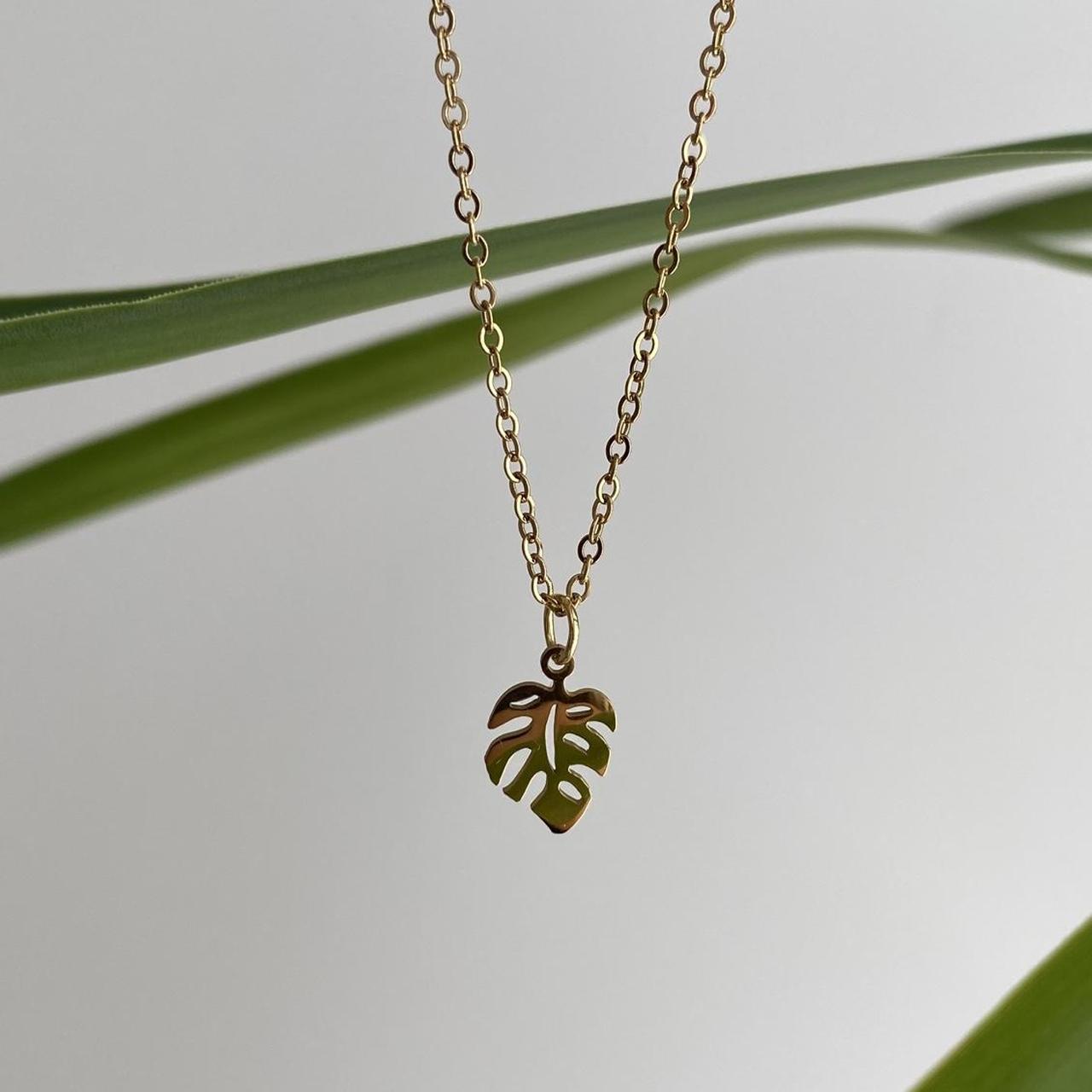 Gold Tropical Palm Tree Leaf Pendant Chain Necklace - Image 7