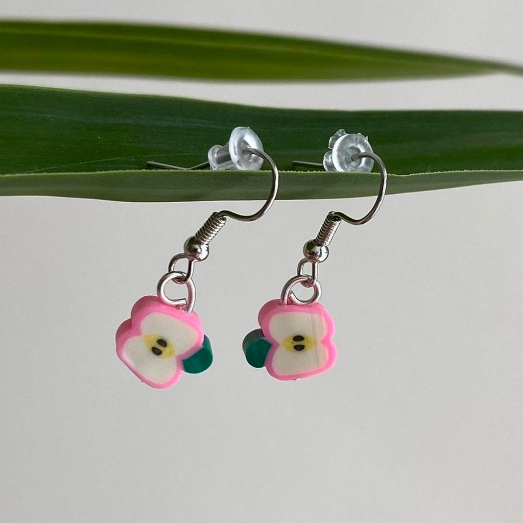 Light Pink Sliced Apple Fruit Polymer Clay Dangle - Image 3
