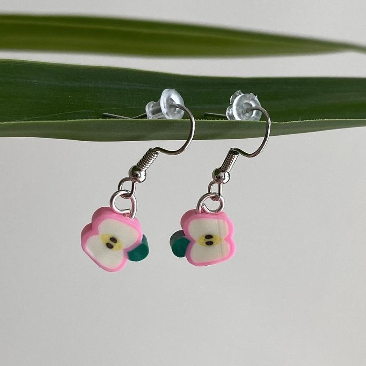 Light Pink Sliced Apple Fruit Polymer Clay Dangle - Image 3