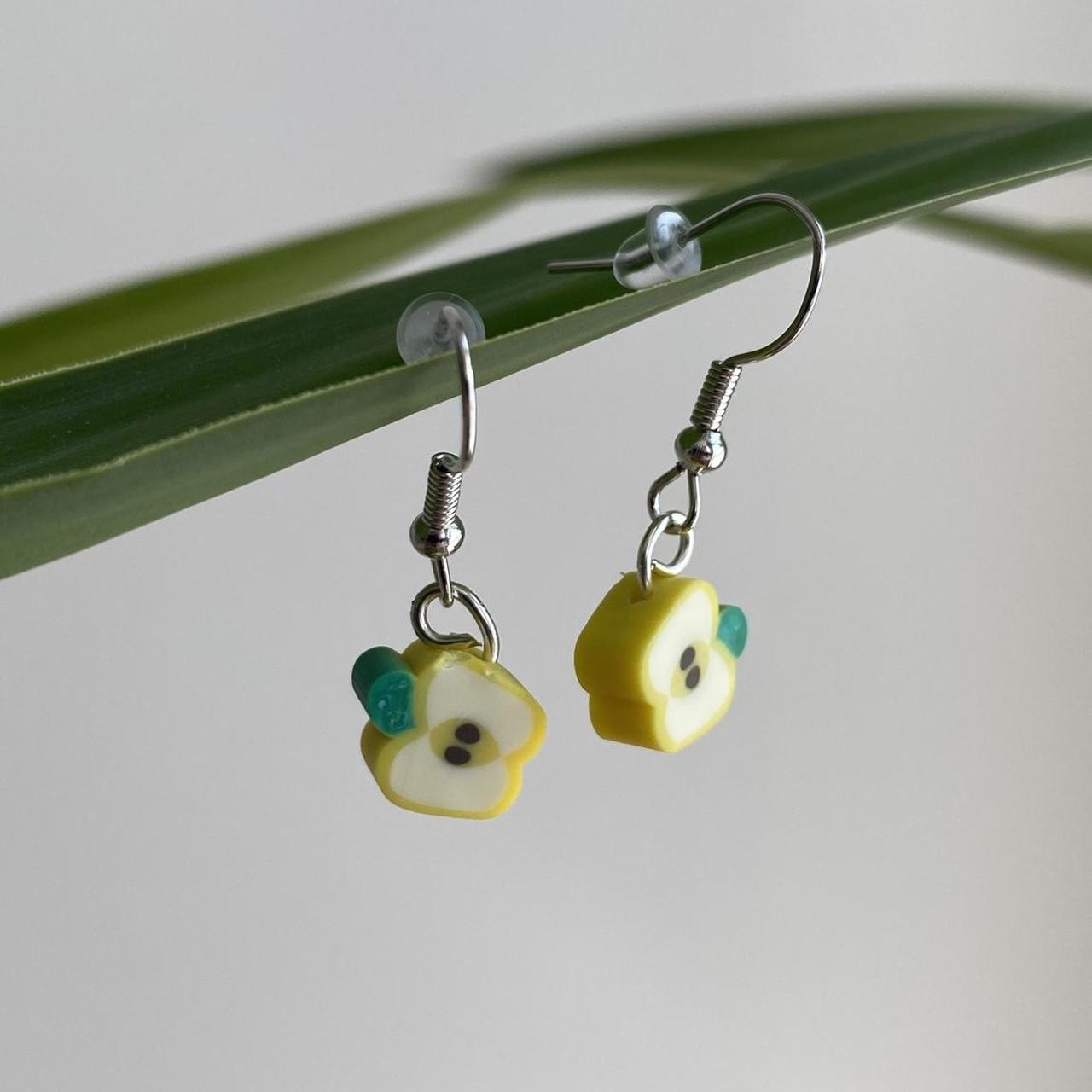 Yellow Sliced Apple Fruit Polymer Clay Dangle - Image 2