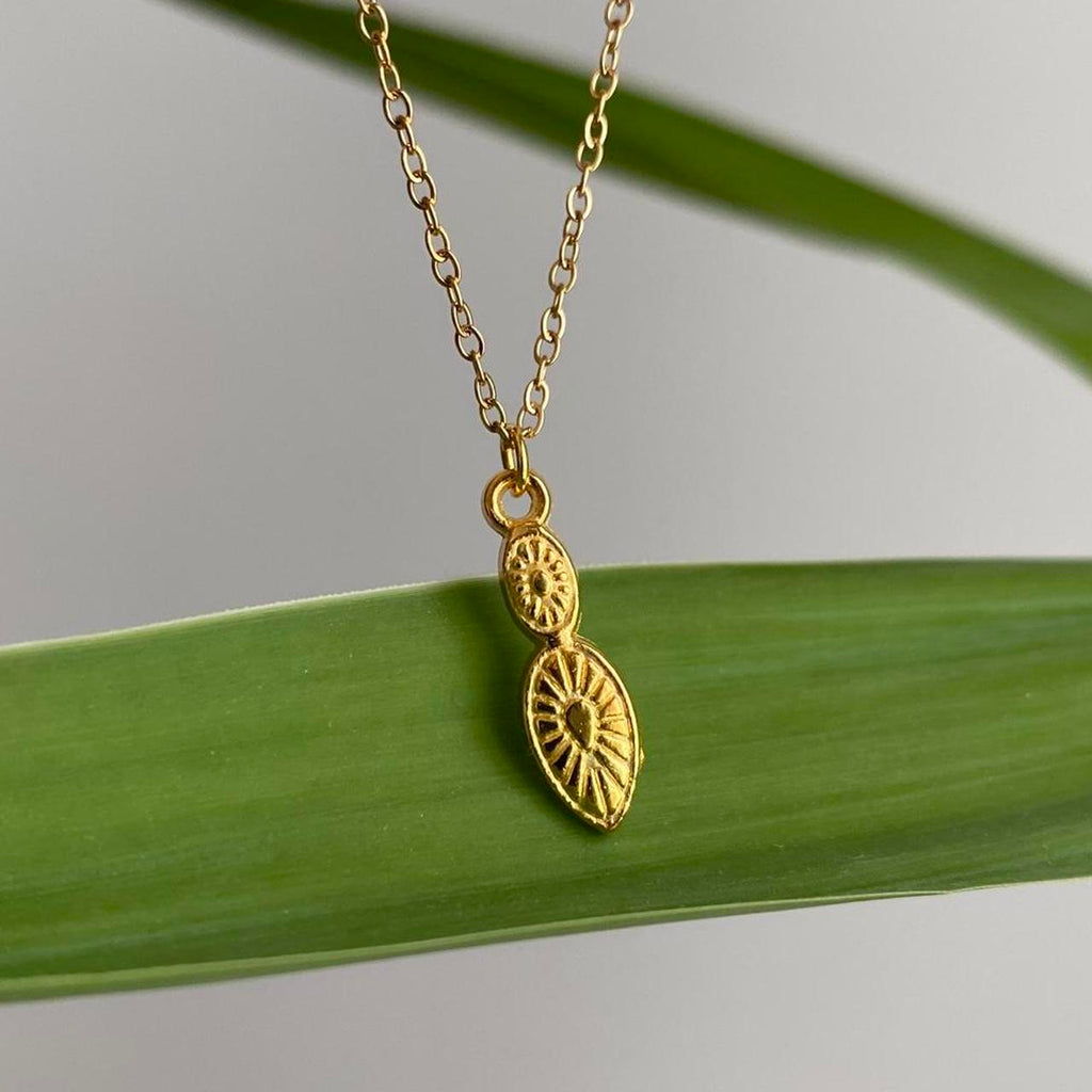 Gold Elegant Double Oval Pendant Chain Necklace