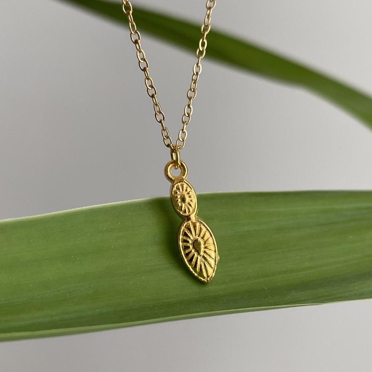 Gold Elegant Double Oval Pendant Chain Necklace