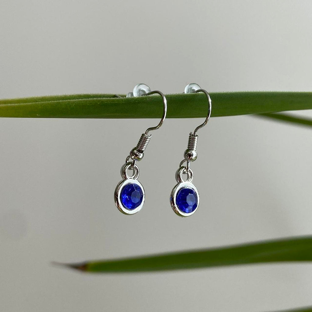 Deep Blue Gem Dangle Earrings Silver Accents - Image 3