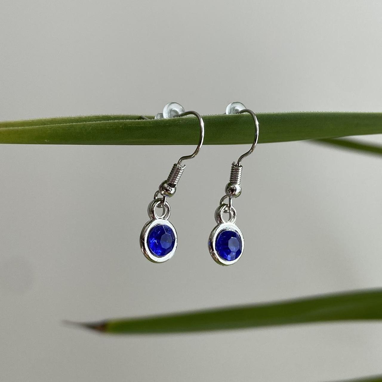 Deep Blue Gem Dangle Earrings Silver Accents - Image 3