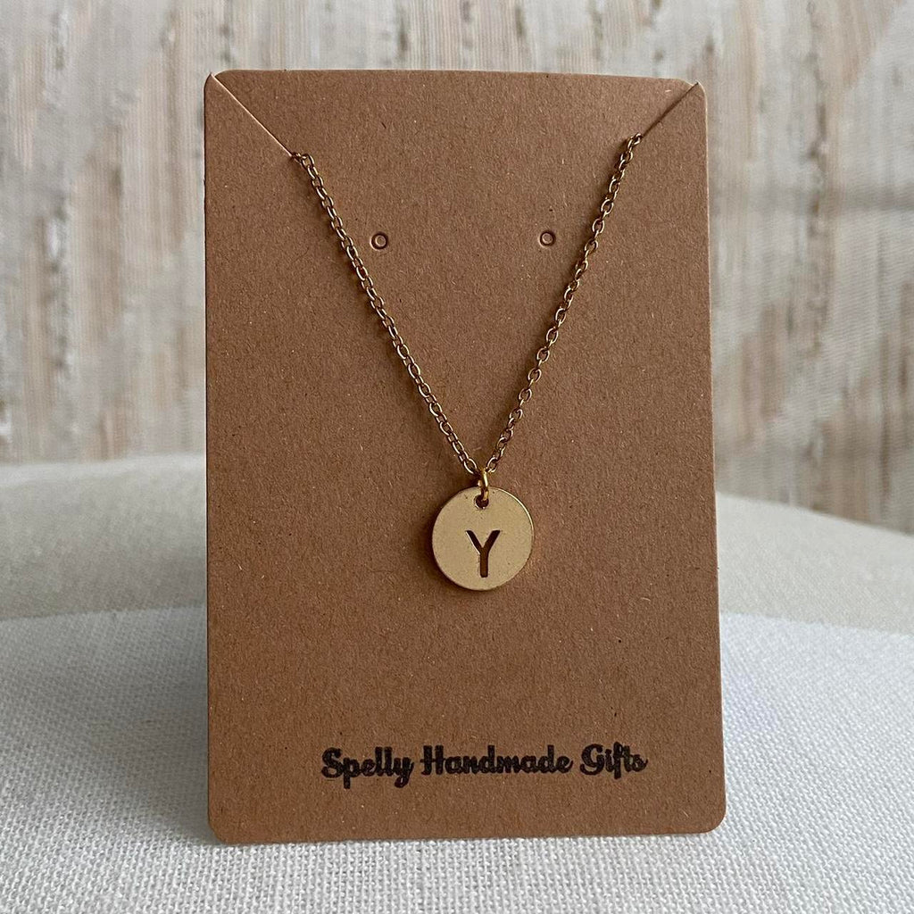 Circle Stamped Gold Letter Y Initial Pendant Chain - Image 4