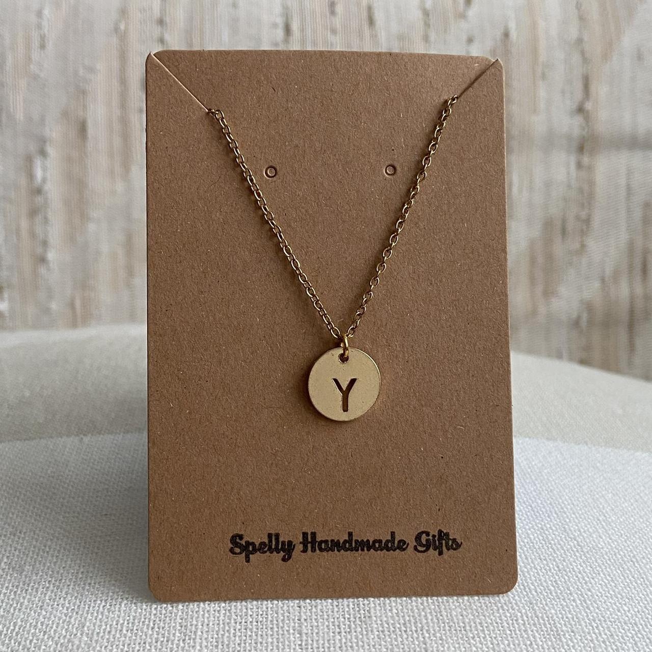 Circle Stamped Gold Letter Y Initial Pendant Chain - Image 4