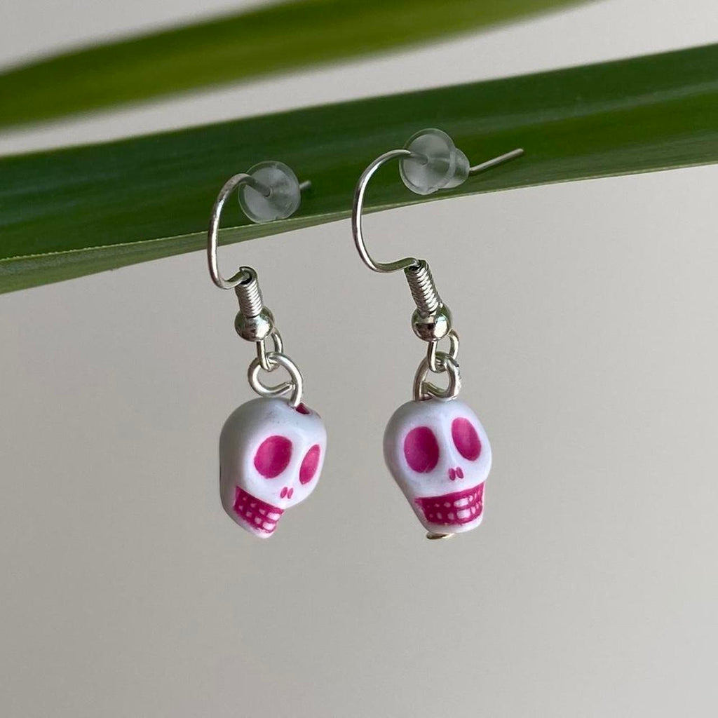 Cinco De Mayo White And Dark Pink Skull Dangle
