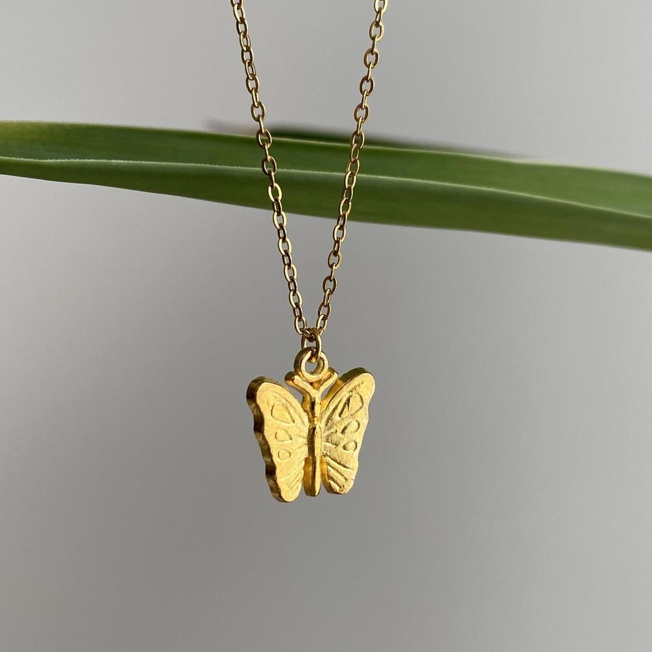 Butterfly Gold Pendant Chain Necklace 18 Karat - Image 2